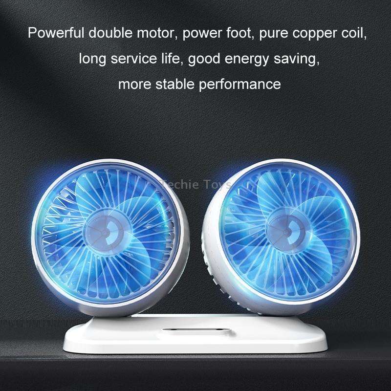 12v/24v Car Fan USB Interface Powerful Double Head Electric Fan(Olive Black)