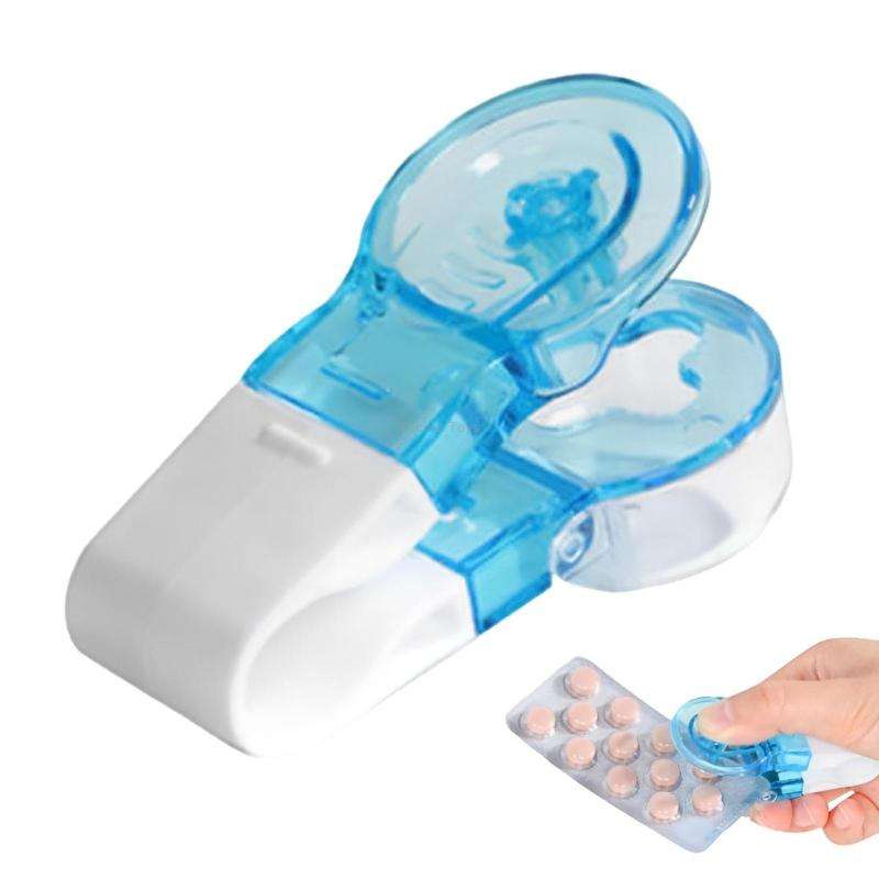 Portable Pill Taker Tablets Pills Blister Pack Opener Pills Box Case(Blue)