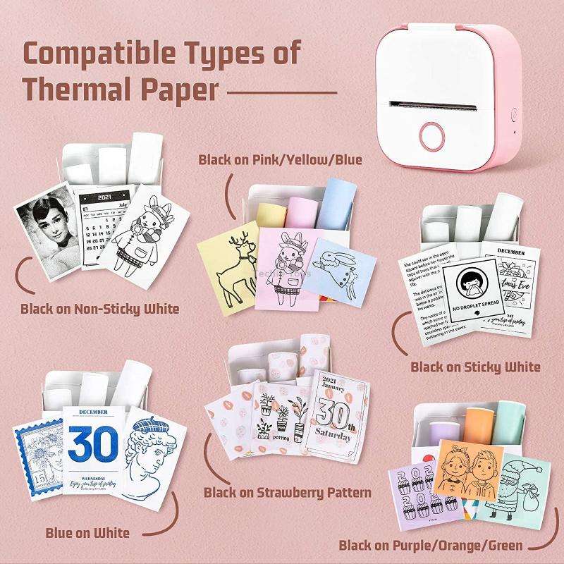 For Phomemo T02 3rolls Bluetooth Printer Thermal Paper Label Paper 53mmx6.5m 10 Years Black on White