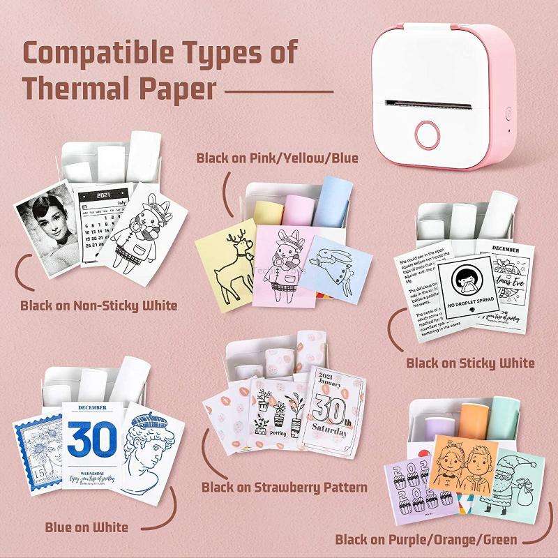 For Phomemo T02 3rolls Bluetooth Printer Thermal Paper Label Paper 50mmx3.5m 20 Years Milk Strawberr