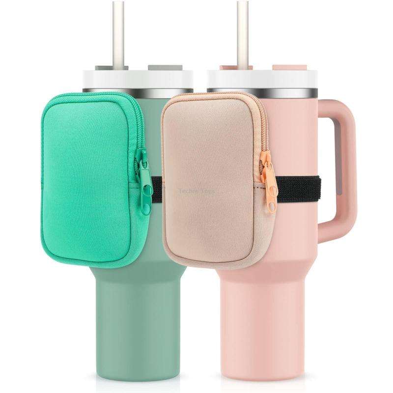 Water Cup Sided Storage Pockets With Zipper Fit For 40Oz Tumbler Single Pocket(White)