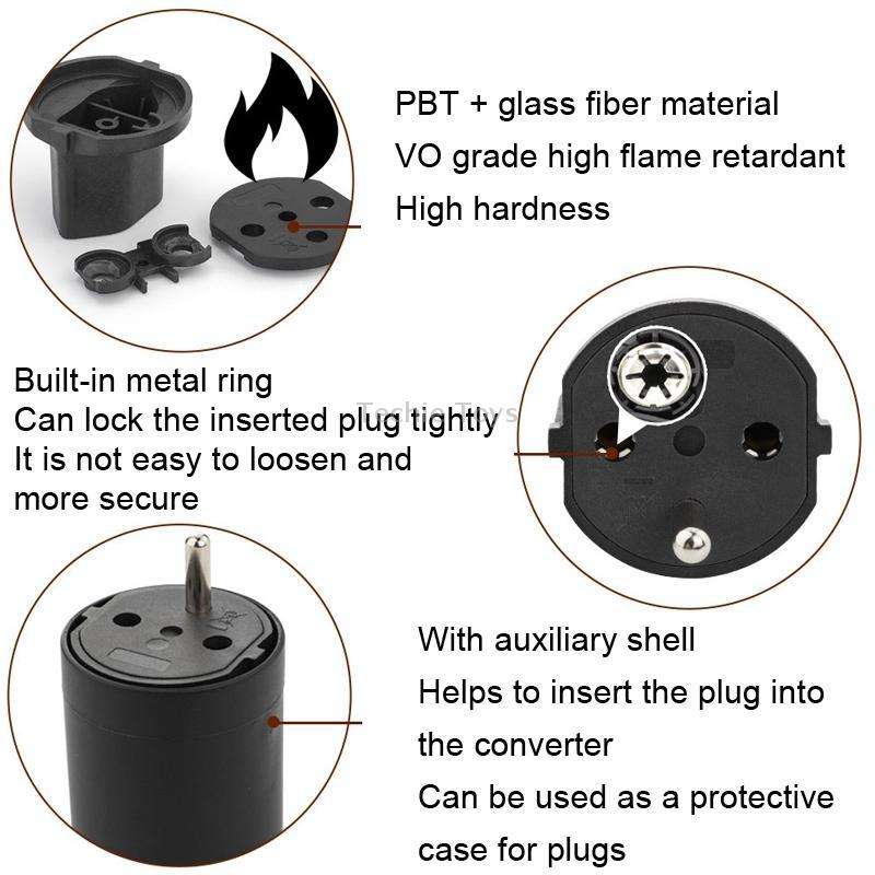 EU to Switzerland Convertible Plug With Ground Wire Travel Adaptor(Black)