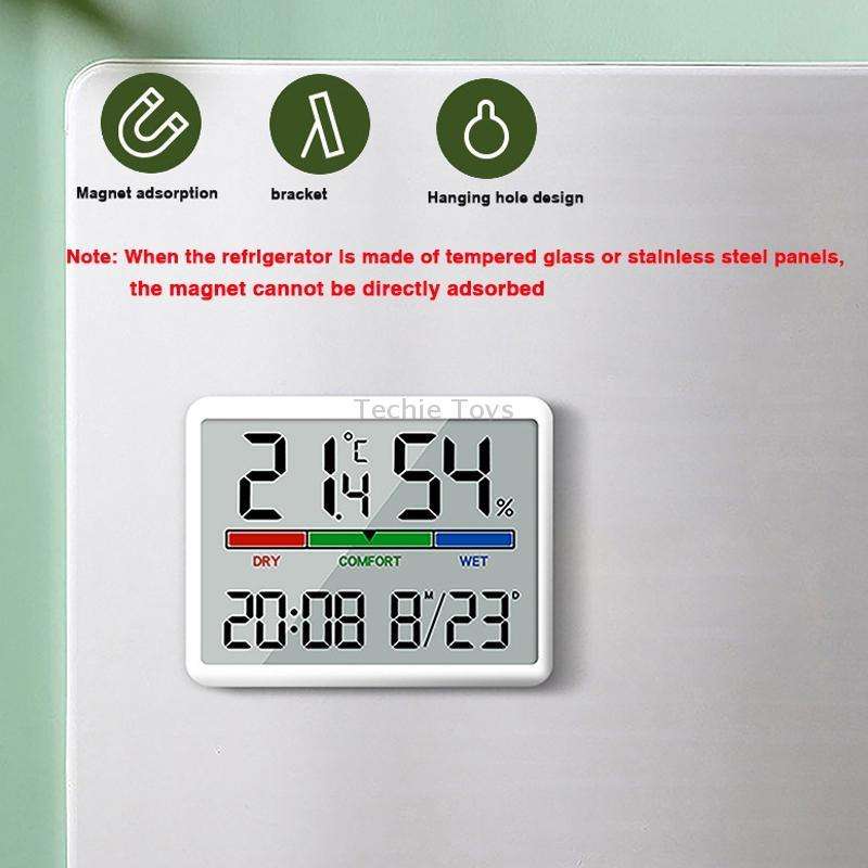 Magnetic LCD Digital Aalarm Clock Large Screen With Temperature Humidity Display(8280 Black)