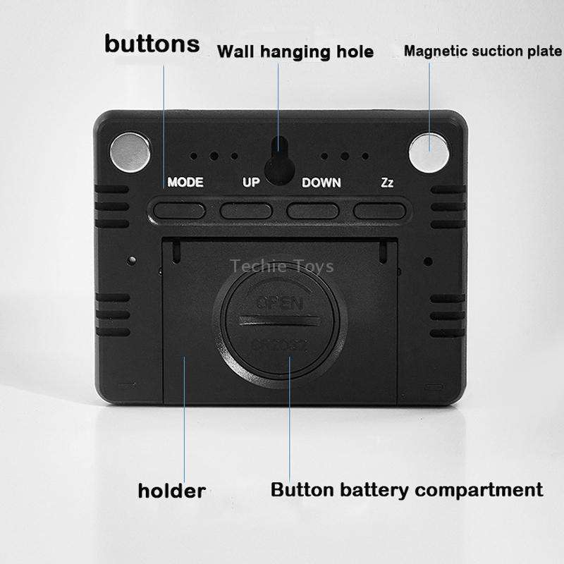 Magnetic LCD Digital Aalarm Clock Large Screen With Temperature Humidity Display(8280 Black)