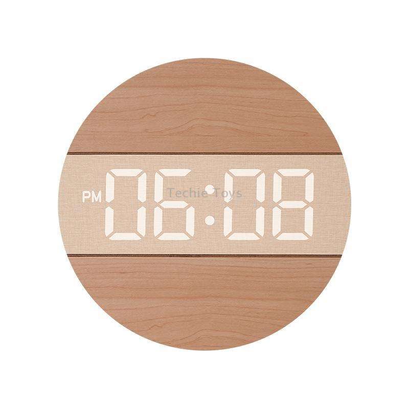 G218B Wooden Living Room Digital Display Clock Home Decoration Wall Clock(Khaki)