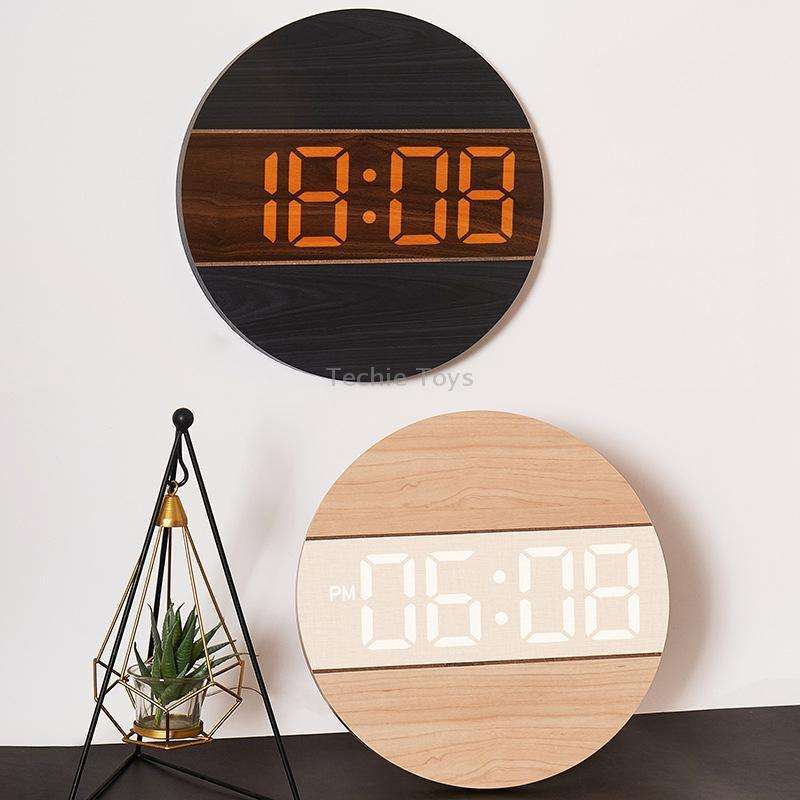 G218B Wooden Living Room Digital Display Clock Home Decoration Wall Clock(Khaki)