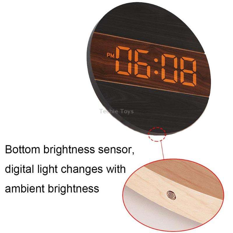 G218B Wooden Living Room Digital Display Clock Home Decoration Wall Clock(Khaki)