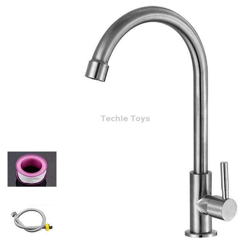 304 Stainless Steel Kitchen Rotatable Sink Faucet(60cm Pipe+Single Cold Curve)