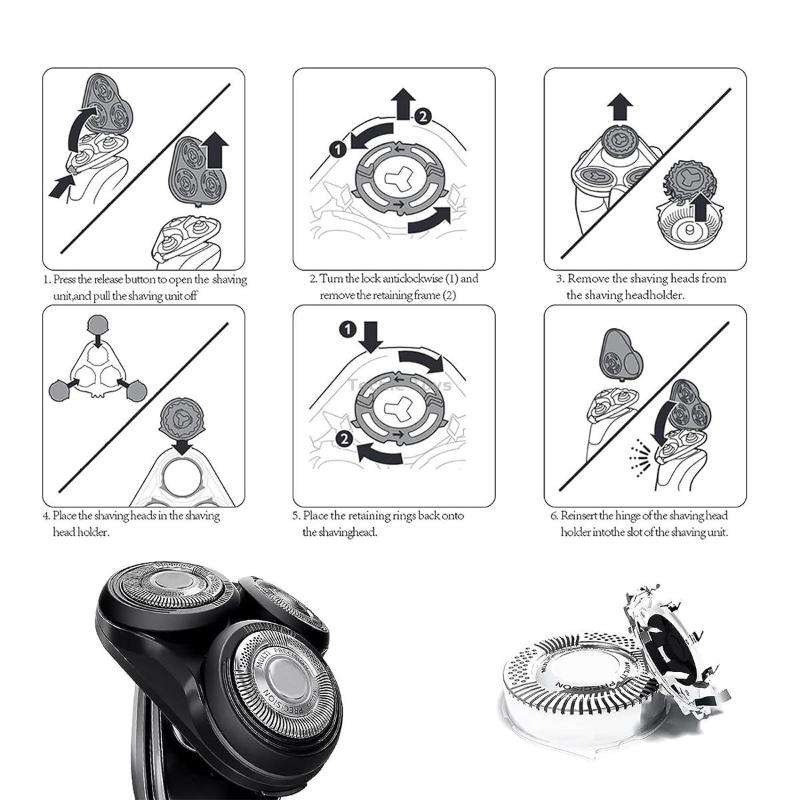 For Philips Electric Shaver S5000 Series SH50 Replacement Blade Head Integral Three Head(Silver)
