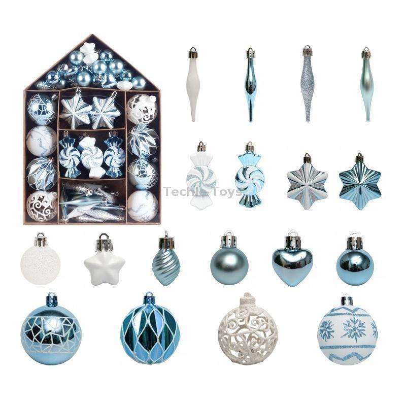 73pcs/Set Christmas Tree Decoration Pendant Painted Christmas Ball, Color: Light Blue White