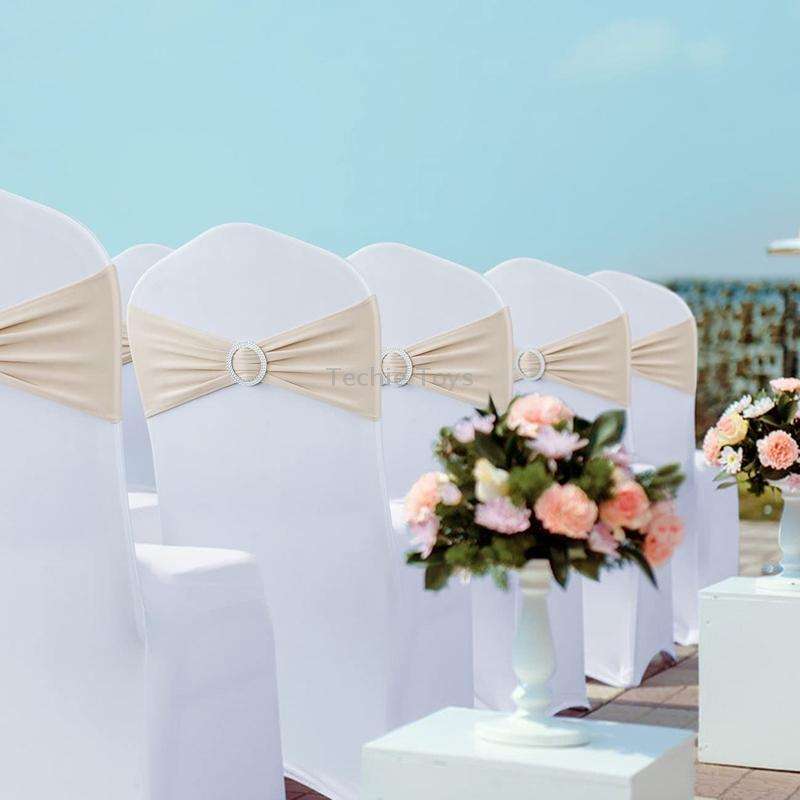 Tie-Free Elastic Chair Back Flower Bow Chair Cover Seat Decoration Ties Hotel Wedding Supplies(Champ