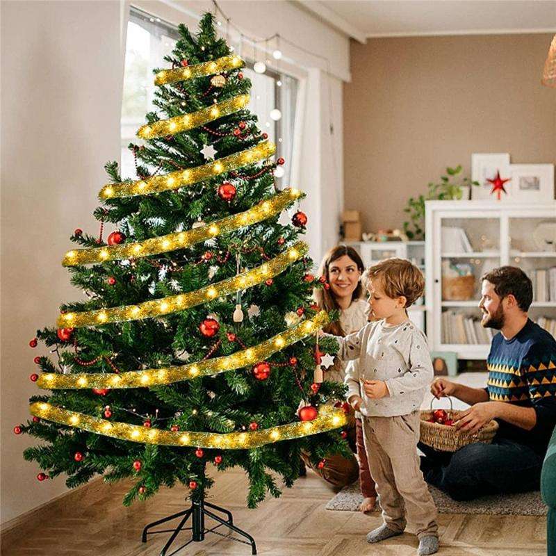 10m 100LEDs 8-function+Remote LED Christmas Tree Decoration Bronzing Ribbon Lights(Gold-Colorful)