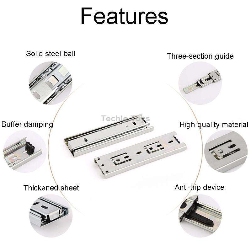 6 inch 16cm Thickened Three Sections Ball Slide Mute Drawer Track Rail