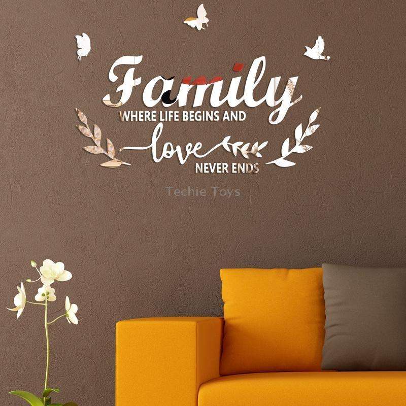 Acrylic Familylove Stereoscopic Mirror Wall Stickers Home Self-Adhesive Decorative Soft Mirror(Gold)