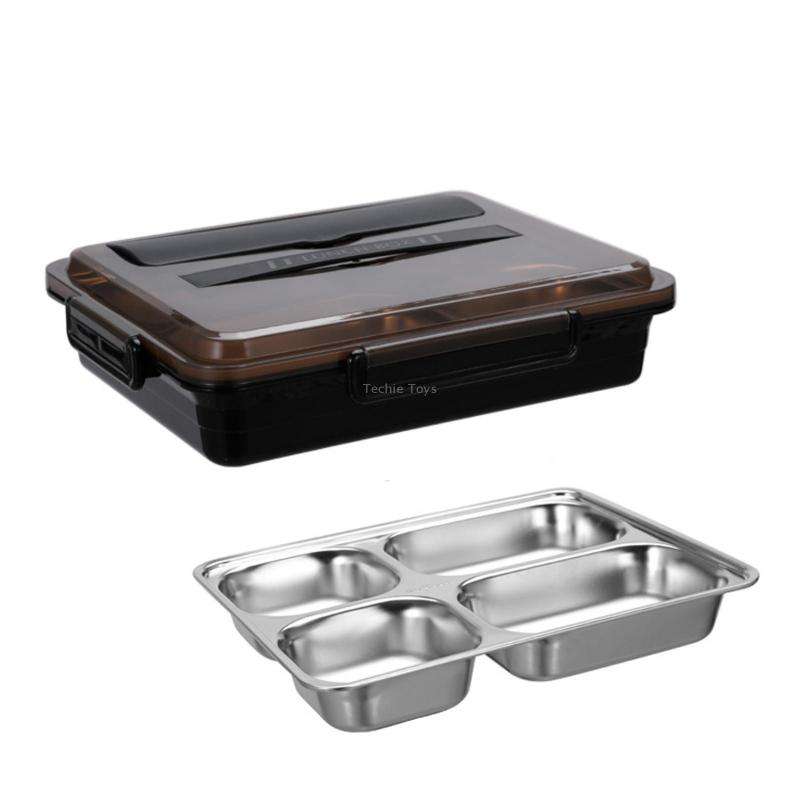 304 Stainless Steel Lunch Box Leakproof Insulated Student Dormitory Bento Box, Spec: 4 Grid Black