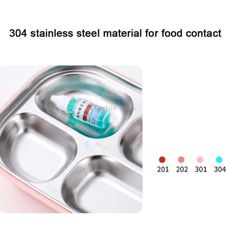 304 Stainless Steel Lunch Box Leakproof Insulated Student Dormitory Bento Box, Spec: 4 Grid Black