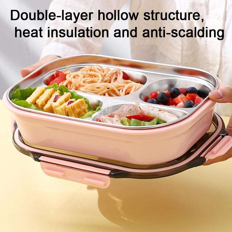 304 Stainless Steel Lunch Box Leakproof Insulated Student Dormitory Bento Box, Spec: 4 Grid Black