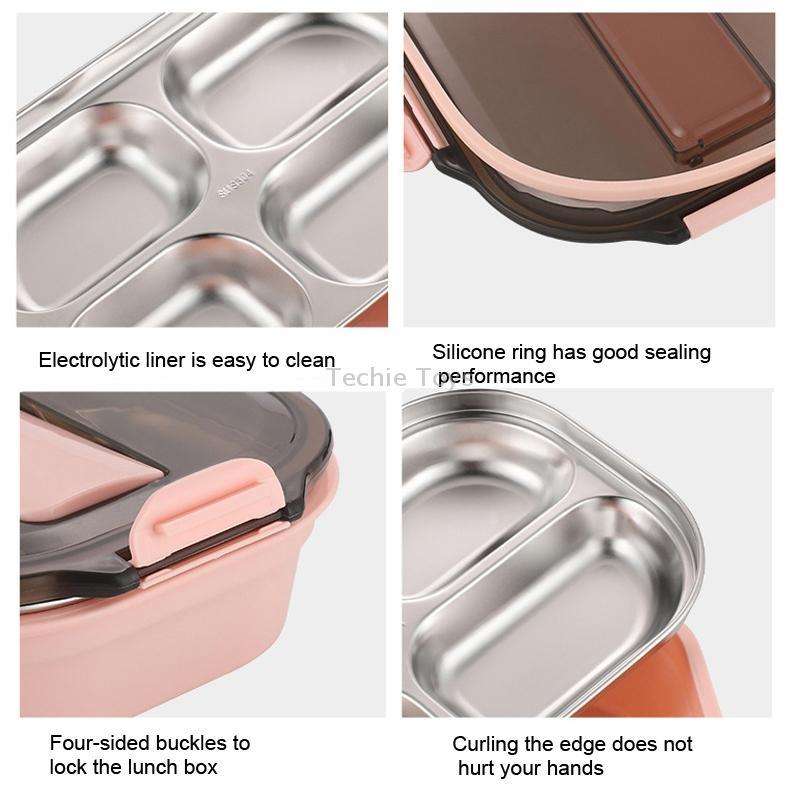 304 Stainless Steel Lunch Box Leakproof Insulated Student Dormitory Bento Box, Spec: 4 Grid Black