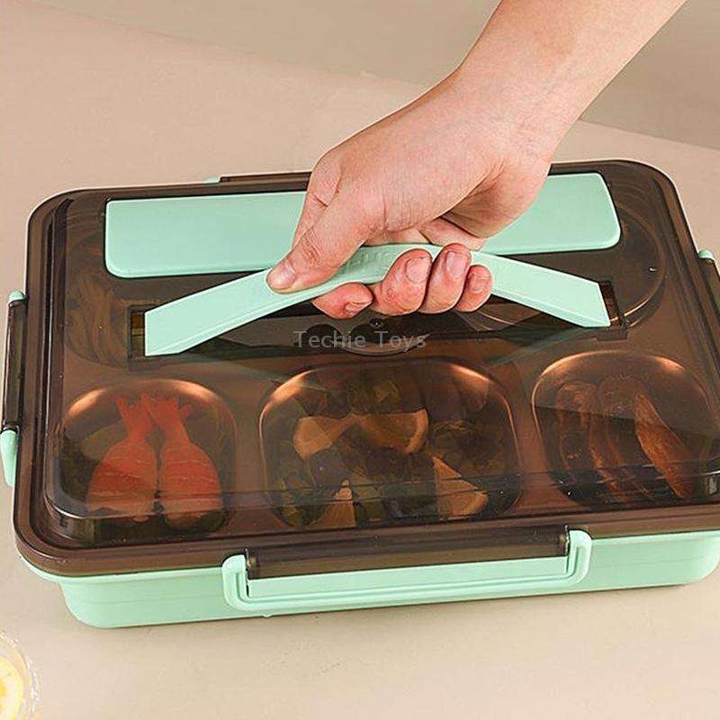 304 Stainless Steel Lunch Box Leakproof Insulated Student Dormitory Bento Box, Spec: 4 Grid Black
