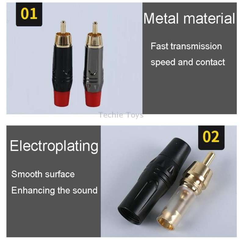 Pure Copper Soldered RCA Male Audio/Video Plug Assembled With AV Lotus Connector(Red)