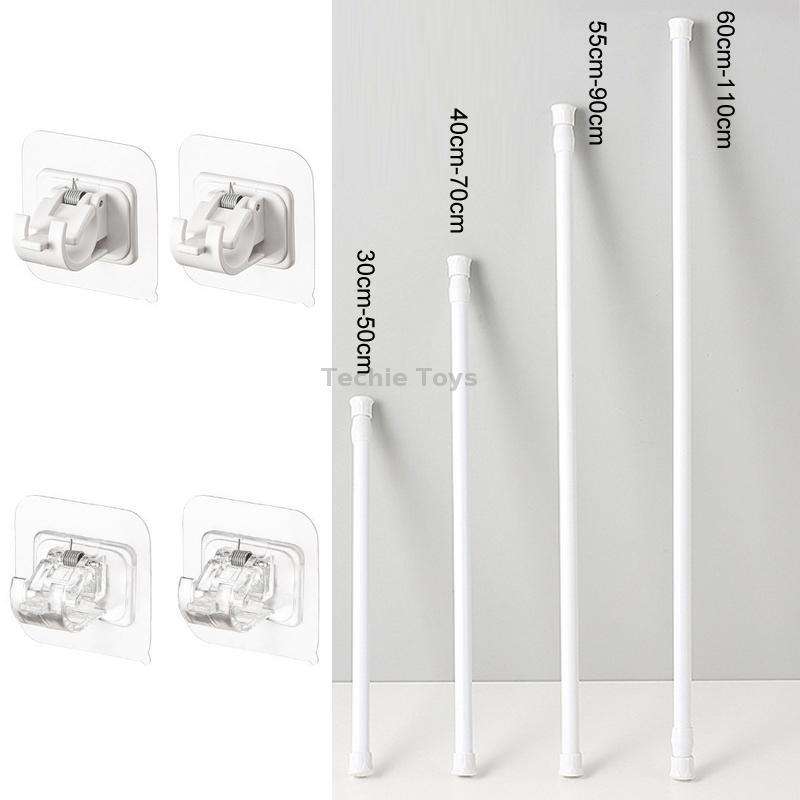 Baking Paint No Punch Curtain Telescopic Rod Hooks Support Bracket, Length: 30cm-50cm