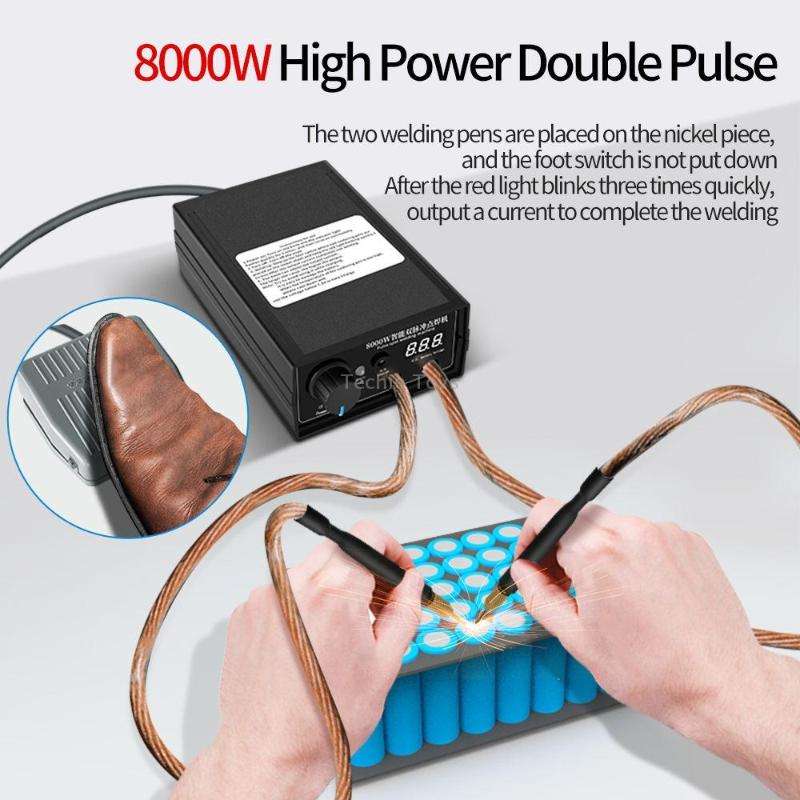 8000W High Power 18650 Battery Handheld Spot Welding Machine, Style: Footswitch Version EU Plug