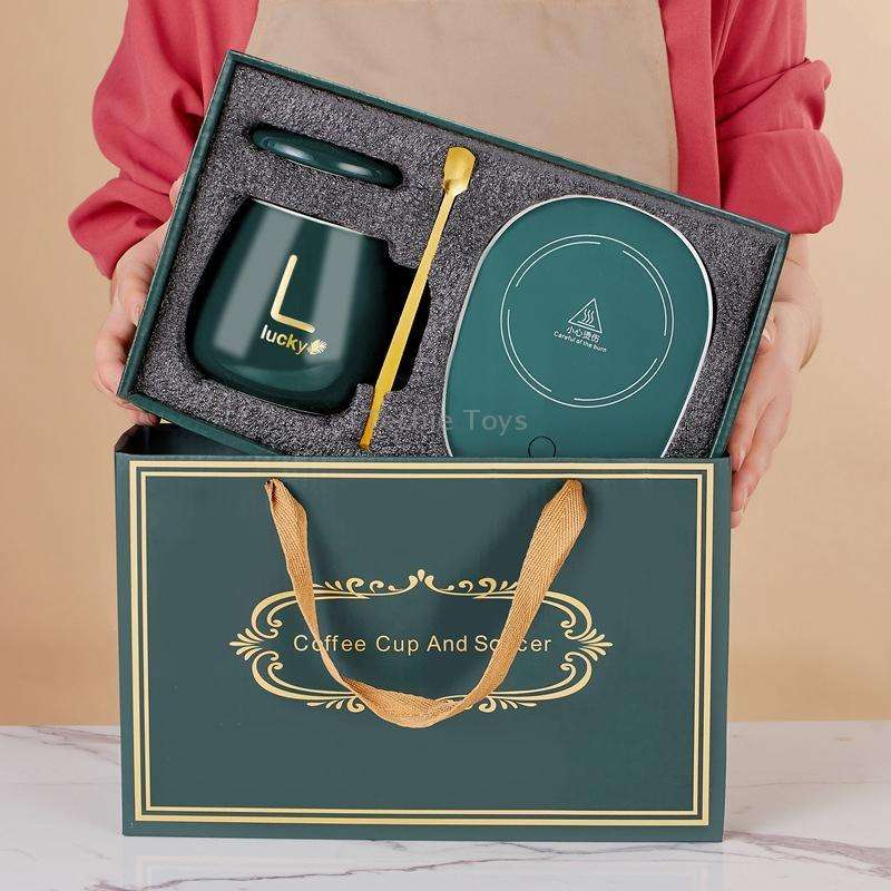 Constant Temperature Heating Thermostat Cup Set Smart Ceramic Coffee Cup, Style: USB Plug(Green+Gift