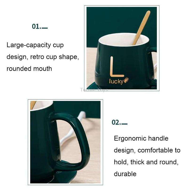 Constant Temperature Heating Thermostat Cup Set Smart Ceramic Coffee Cup, Style: USB Plug(Green+Gift
