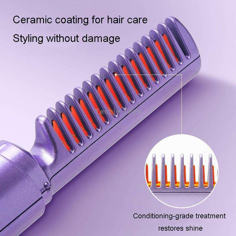 2 In 1 Portable USB Rechargeable Hair Curler Dual Usage Hair Straightening Comb(Purple)