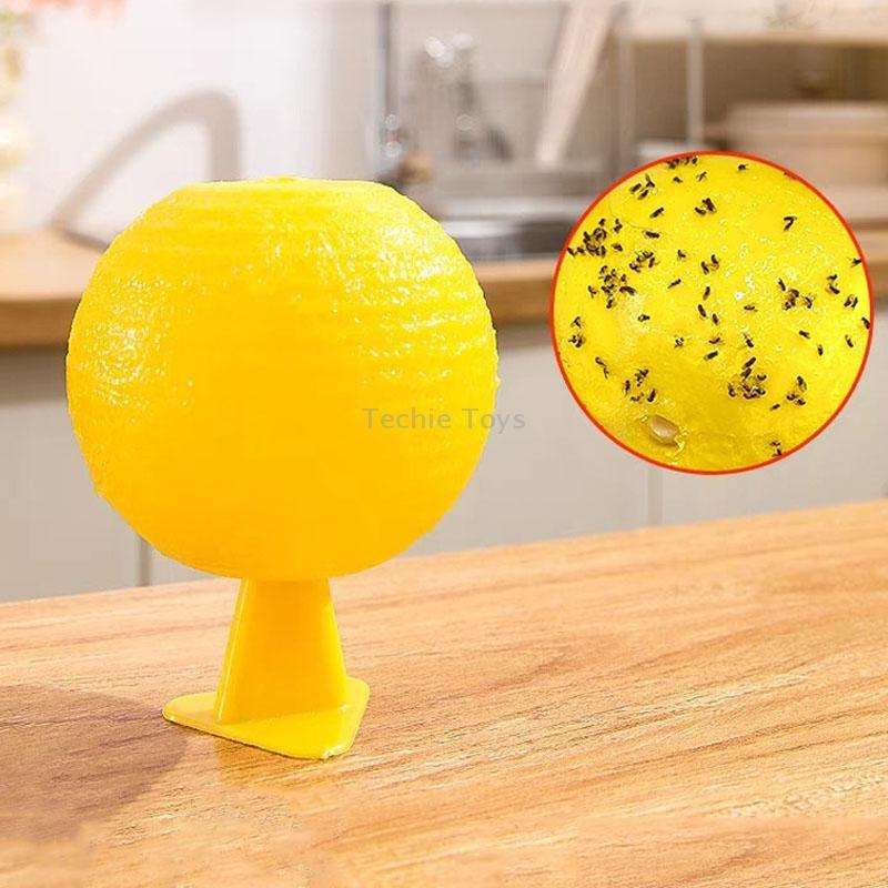 8cm Fruit Fly Balls for Indoor Use Insect Trap Sticky Insect Balls(Yellow With Base+Double-side Glue