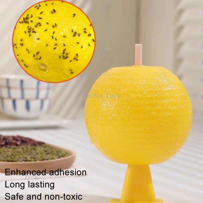 8cm Fruit Fly Balls for Indoor Use Insect Trap Sticky Insect Balls(Yellow With Base+Double-side Glue