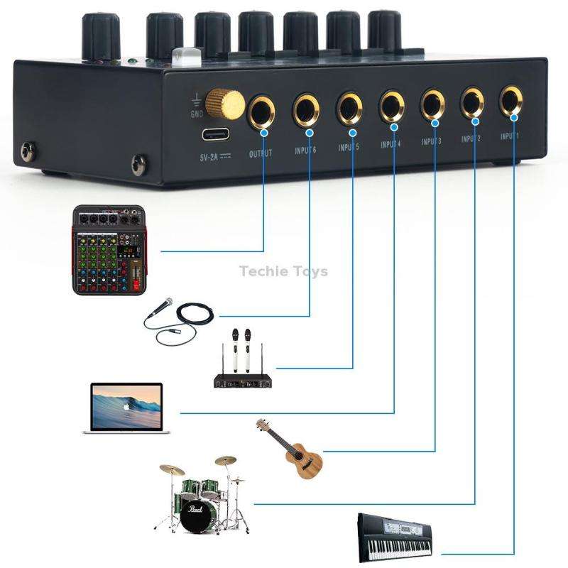 Ultra-Compact Low-Noise 6 Channel Stereo Audio Mixer, US Plug(MIX600)