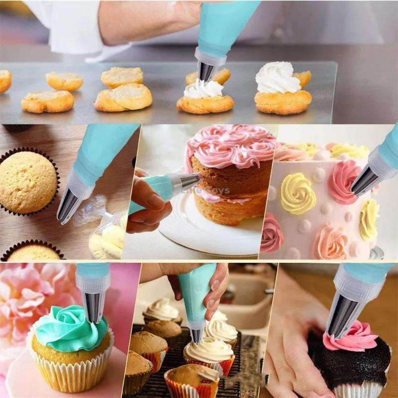 15 In 1 Silicone Icing Piping Cream Pastry Bag Stainless Steel Cake Nozzle Set(Blue)