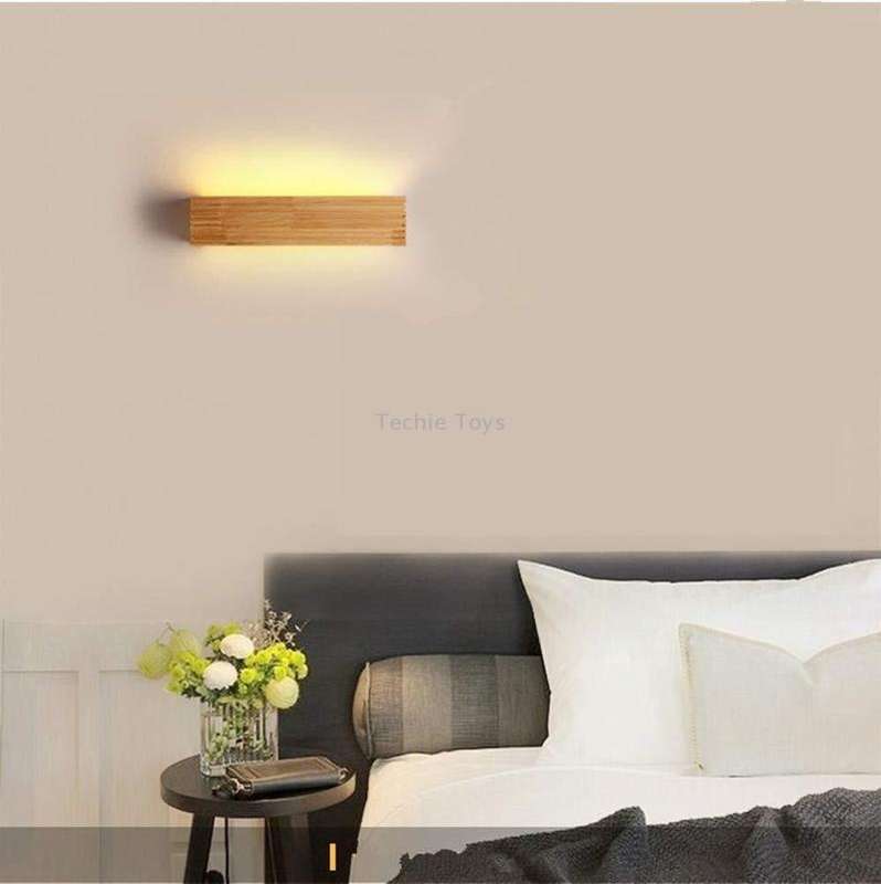 35cm LED Solid Wood Wall Lamp Bedroom Bedside Lamp Corridor Wall Lamp(White Light)