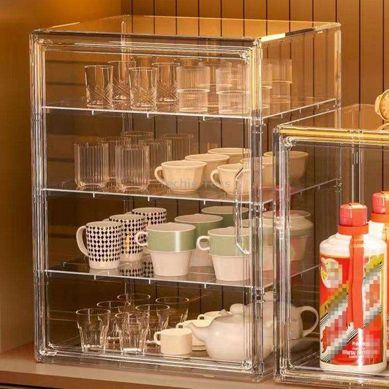 Stackable Transparent Storage Box Magnetic Suction Bookcase Handbag Display Rack, Style: Three Parti