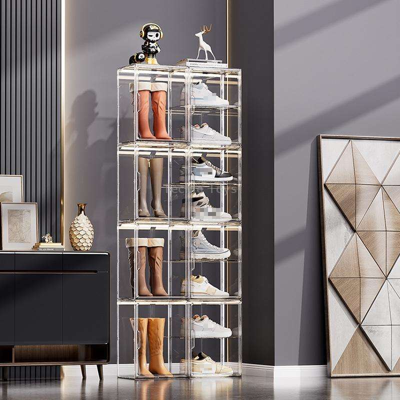 Stackable Transparent Storage Box Magnetic Suction Bookcase Handbag Display Rack, Style: Three Parti