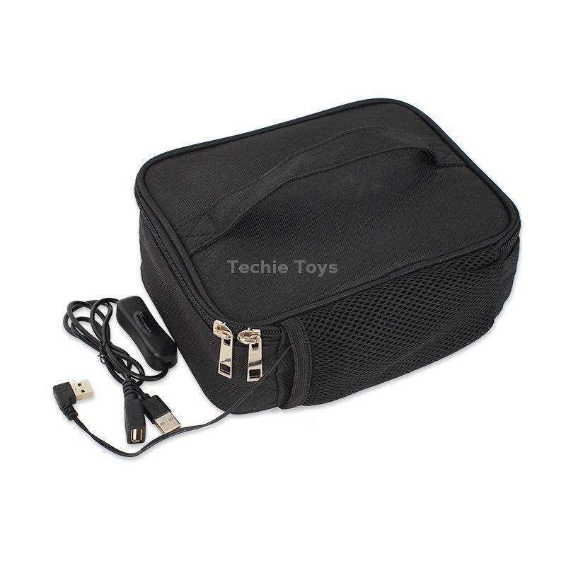 USB Heated Lunch Box Bag Outdoor Bento Thermal Bag(Black)