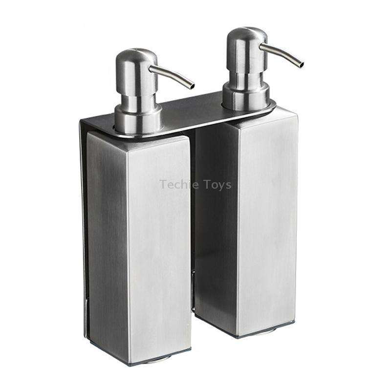 Hotel Stainless Steel Soap Dispenser Home Wall Mounted No Punch Press To Soap Bottle, Style: Square