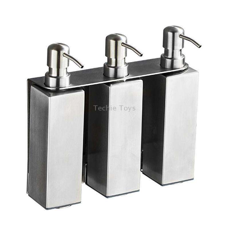 Hotel Stainless Steel Soap Dispenser Home Wall Mounted No Punch Press To Soap Bottle, Style: Square