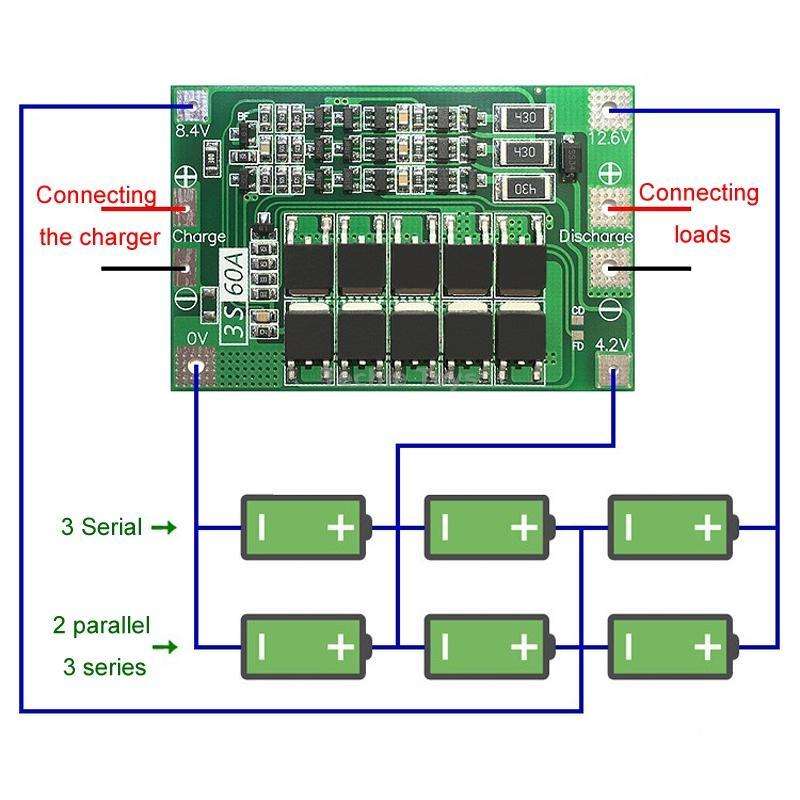 3S 11.1V 12.6V 60A 18650 Li-Ion Battery Charger Protection Board(Balanced)