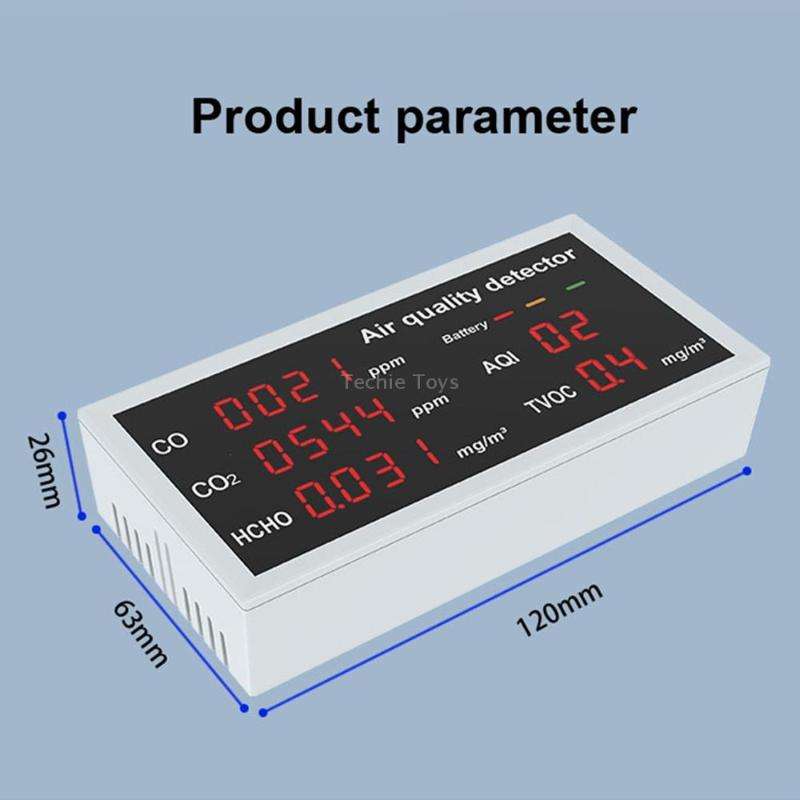 5-in-1 Indoor Home Portable Air Monitor TVOC Formaldehyde Detector(W17A Light Gray)