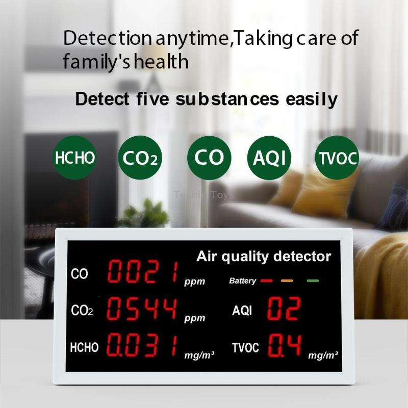 5-in-1 Indoor Home Portable Air Monitor TVOC Formaldehyde Detector(W17A Light Gray)