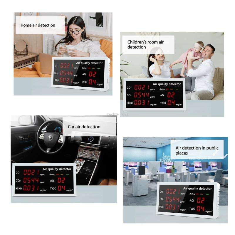 5-in-1 Indoor Home Portable Air Monitor TVOC Formaldehyde Detector(W17A Light Gray)