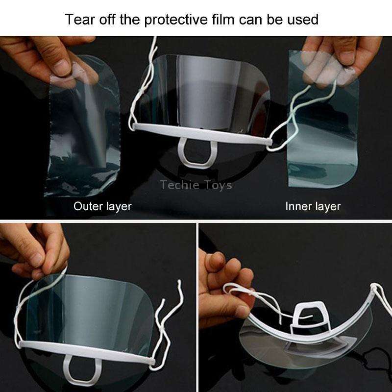 10pcs /Bag Recyclable Transparent Restaurant Mask Chef Anti-fog And Anti-Spittle Plastic Masks(opp B