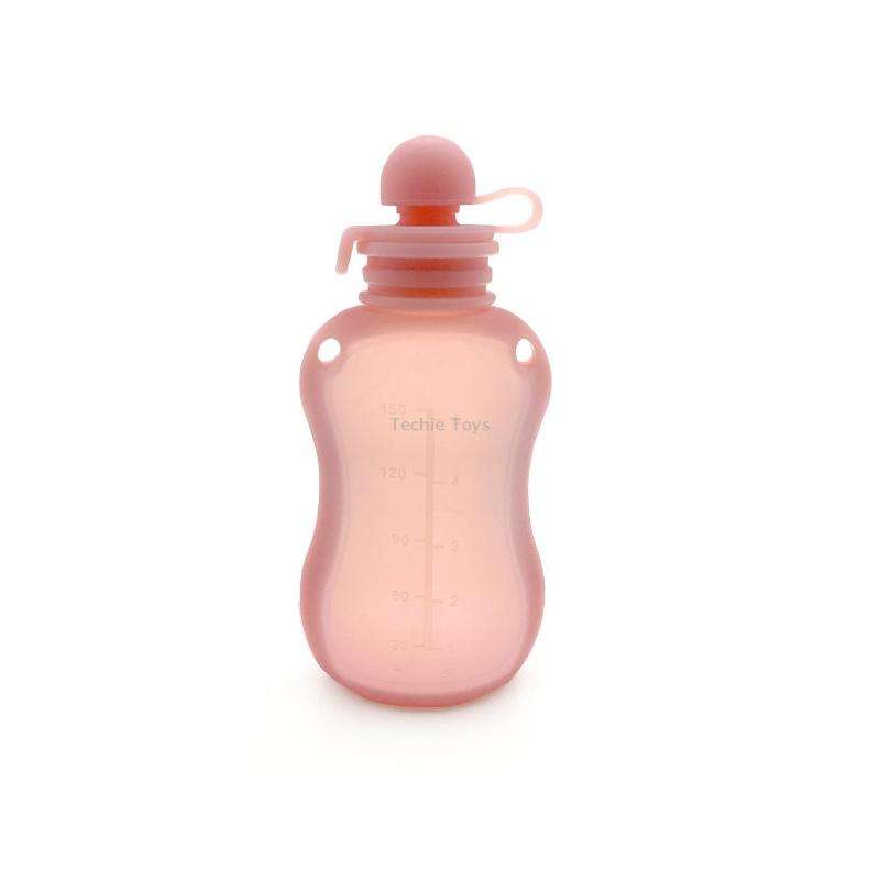 150ml Reusable Silicone Baby Food Pouches Refillable Squeeze Storage Containers(Pink)