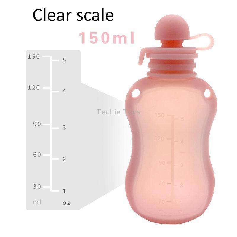 150ml Reusable Silicone Baby Food Pouches Refillable Squeeze Storage Containers(Pink)