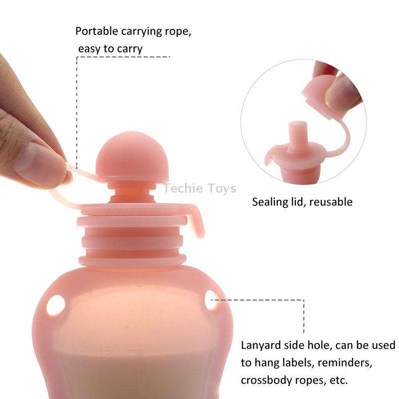150ml Reusable Silicone Baby Food Pouches Refillable Squeeze Storage Containers(Pink)