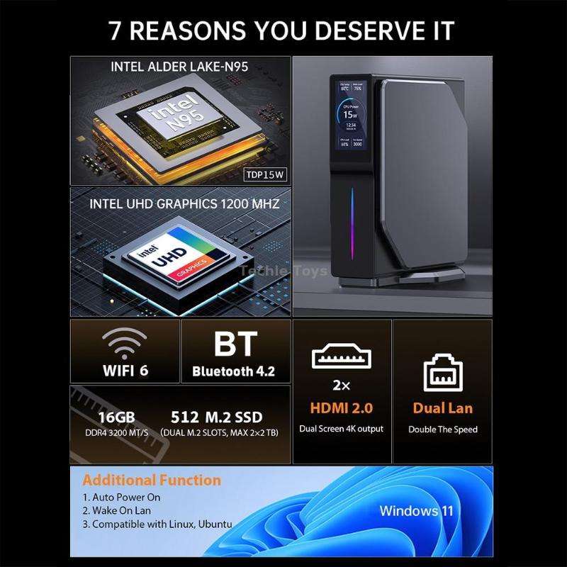 S1 Intel Alder Lake N150 WIFI 6+BT4.2 Office Home Mini PC Win11 DDR4 3200MHz, Spec: 8G+128G UK Plug