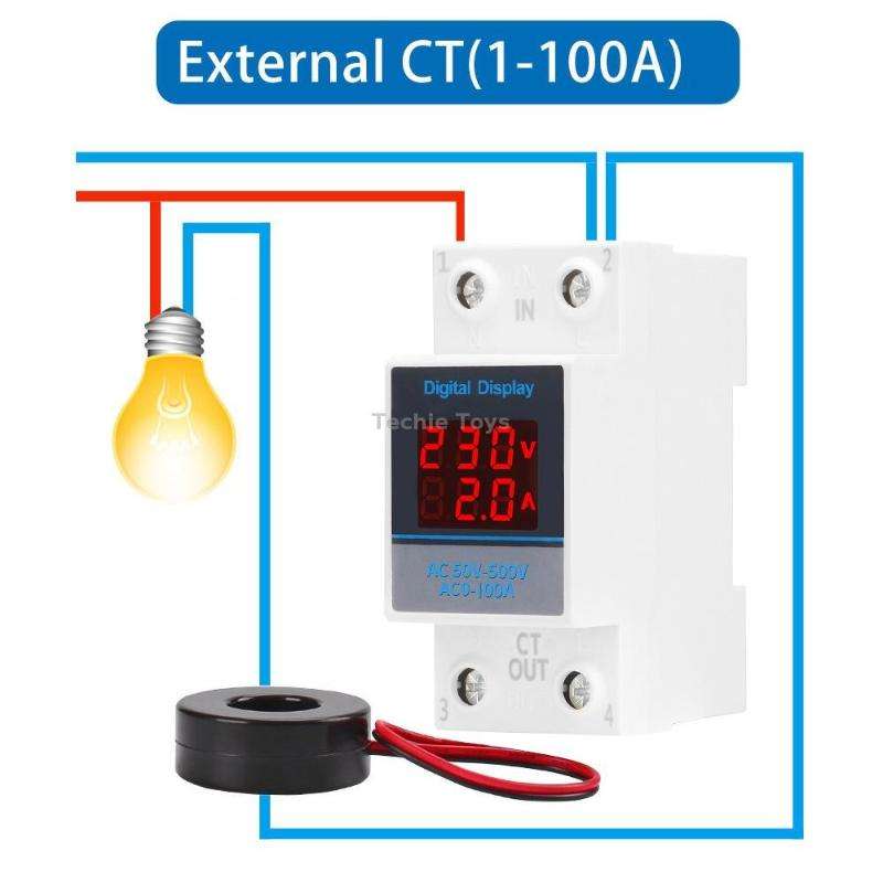 SINOTIMER SDM002 Household DIN Rail Single-Phase AC Dual Display Voltage And Current Meter(100A Exte