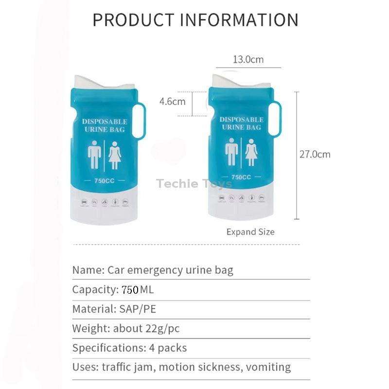 4pcs /Pack Car Disposable Emergency Rapid Coagulation Urine Bag Traffic Jam Pee Bag(13x27cm)
